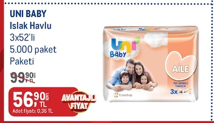 Uni Baby Islak Havlu 3X52Li