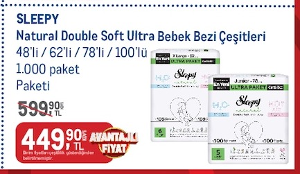 Sleepy Natural Double Soft Ultra Bebek Bezi Çeşitleri 1.000 Paket