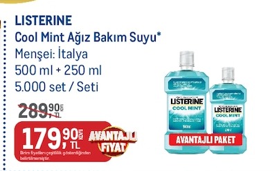Listerine Cool Mint Ağız Bakım Suyu 500 Ml + 250 Ml