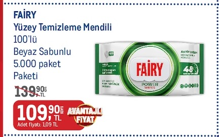 Fairy Yüzey Temizleme Mendili 100'Lü Beyaz Sabunlu