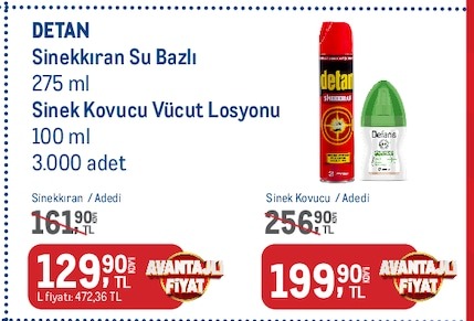 Detan Sinekkkıran Su Bazlı 275 Ml Sinekkovan Vücut Losyonu 100 Ml