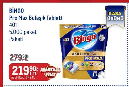 Bingo Pro Max Bulaşık Tableti 40'Lı