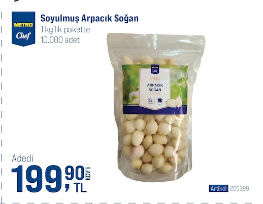 Metro Chef Soyulmuş Arpacık Soğan 1Kg'Lık Paket