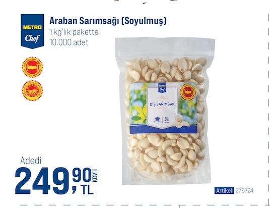 Metro Chef Araban Sarımsağı (Soyulmuş) 1Kg'Lık Paket