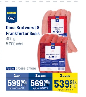 Metro Chef Dana Bratwurst & Frankfurter Sosis 400G