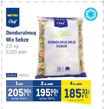 Metro Chef Dondurulmuş Mix Sebze 2.5Kg