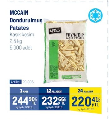 Mccain Dondurulmuş Patates Kaşık Kesim 2.5Kg