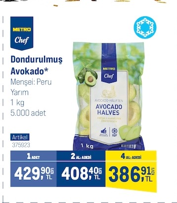 Metro Chef Dondurulmuş Avokado Yarım 1Kg