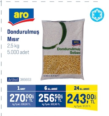 Aro Dondurulmuş Mısır 2.5Kg