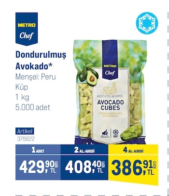 Metro Chef Dondurulmuş Avokado Küp 1Kg