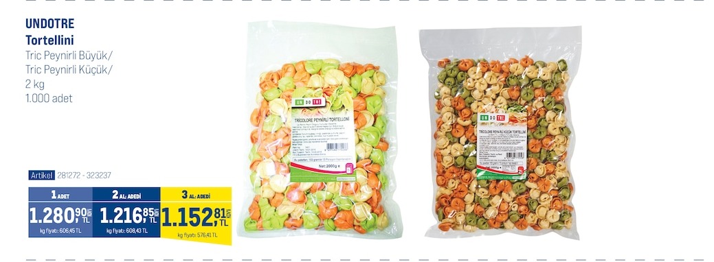 Undotre Tortellini Tric Peynirli 2Kg