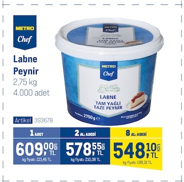 Metro Chef Labne Peynir 2.75Kg
