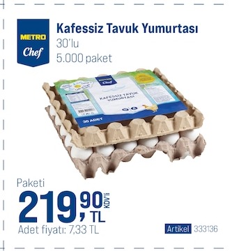 Metro Chef Kafessiz Tavuk Yumurtası 30 Adet