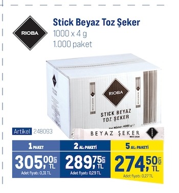 Rioba Stick Beyaz Toz Seker 1000 X 4 G