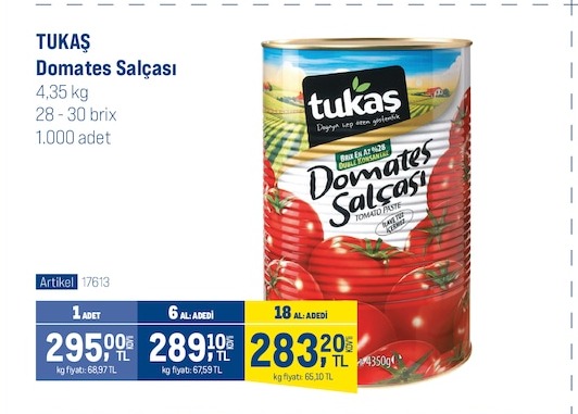 Tukaş Domates Salçası 4,35Kg