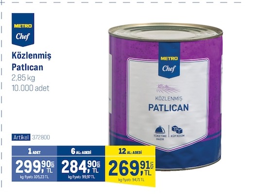 Metro Chef Közlenmiş Patlıcan 2,85 Kg