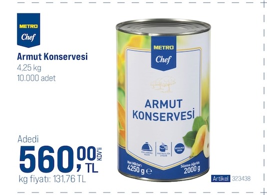 Metro Chef Armut Konservesi 4.25 Kg