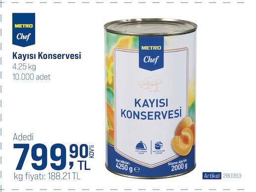 Metro Chef Kayısı Konservesi 4.25 Kg