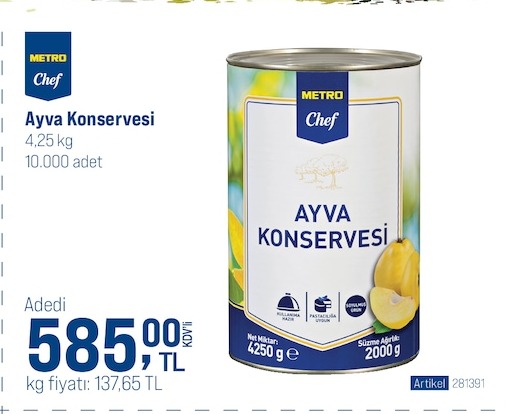 Metro Chef Ayva Konservesi 4.25 Kg