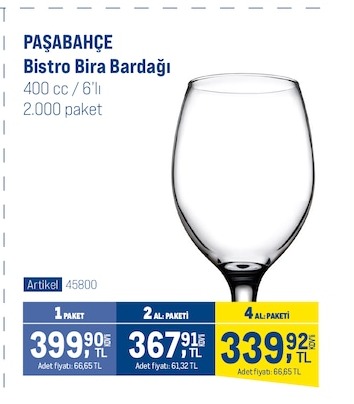 Paşabahçe Bistro Bira Bardağı 400Cc 6'Lı Paket