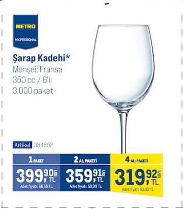Metro Şarap Kadehi 350Cc 6'Lı Paket