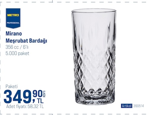 Metro Mirano Meşrubat Bardağı 356Cc 6'Lı Paket