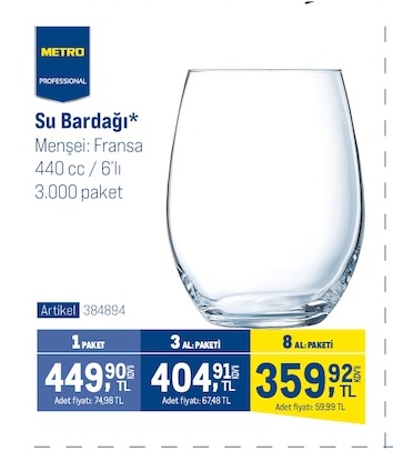 Metro Su Bardağı 440Cc 6'Lı Paket