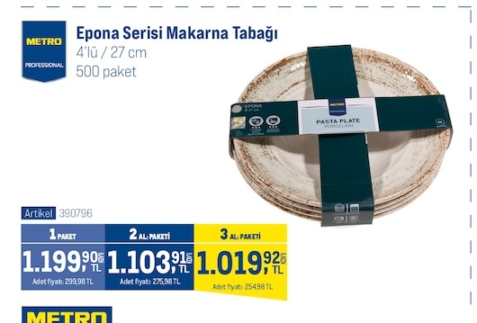 Metro Epona Serisi Makarna Tabağı 4Lü / 27 Cm