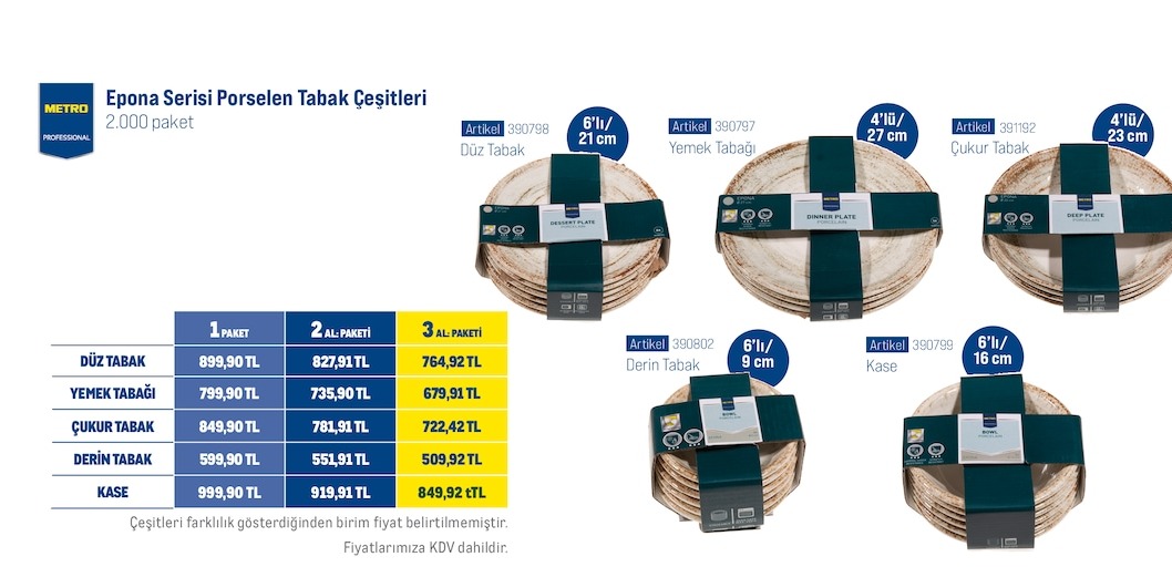 Metro Epona Serisi Porselen Tabak Çeşitleri