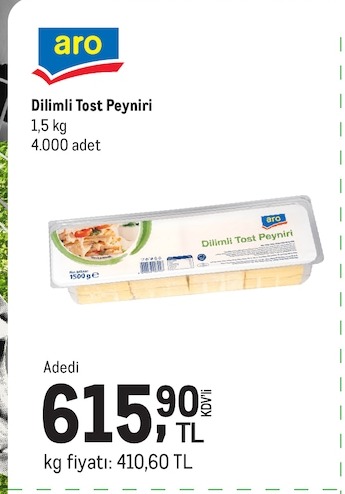 Aro Dilimli Tost Peyniri 1.5Kg