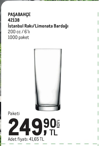 Paşabahçe Istanbul Rakı/Limonata Bardağı 200 Cc 6'Lı 1000 Paket