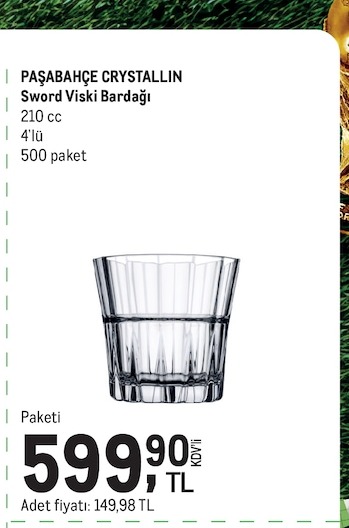 Paşabahçe Crystallin Sword Viski Bardağı 210 Cc 4'Lü 500 Paket