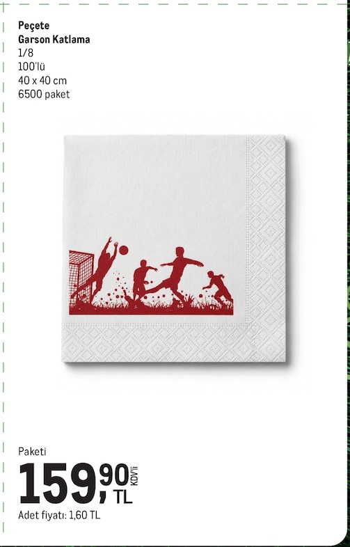 Peçete Garson Katlama 1/8 100'Lü 40X40 Cm 6500 Paket