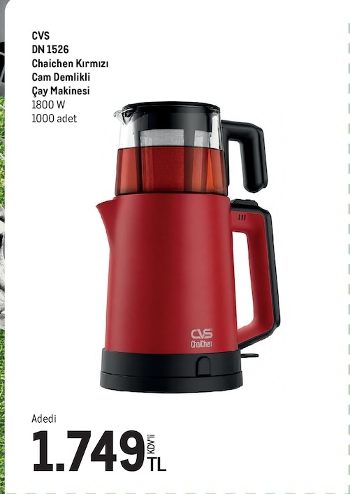 Cvs Dn 1526 Chaichen Kırmızı Cam Demlikli Çay Makinesi 1800 W 1000 Adet
