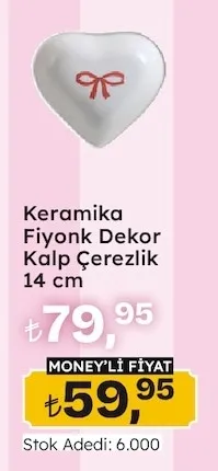 Keramika Fiyonk Dekor Kalp Çerezlik 14 Cm