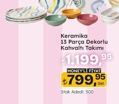Keramika 13 Parça Dekorlu Kahvaltı Takımı