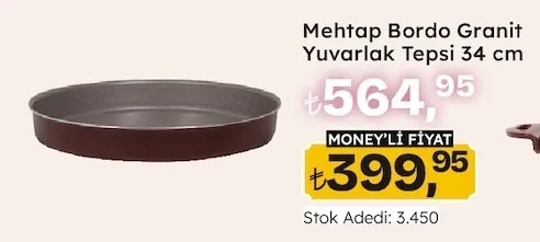 Mehtap Bordo Granit Yuvarlak Tepsi 34 Cm