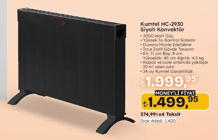 Kumtel Hc-2930 Siyah Konvektör