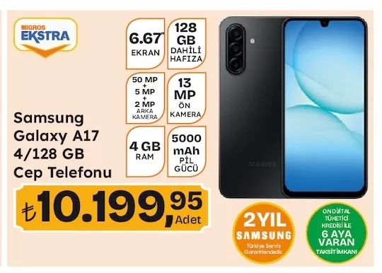Samsung Galaxy A17 4/128 Gb Cep Telefonu