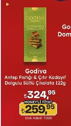 Godiva Antep Fıstığı & Çıtır Kadayıf Dolgulu Sütlü Çikolata 122G