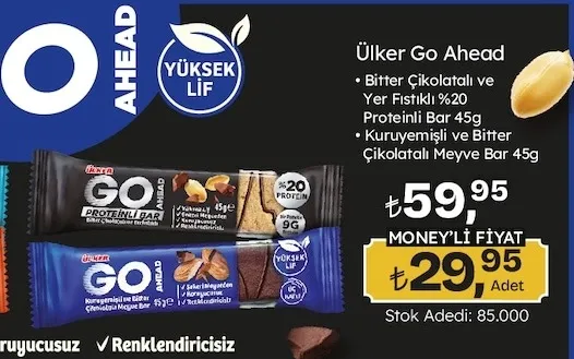 Ülker Go Ahead Bitter Çikolatalı Ve Yer Fıstıklı %20 Proteinli Bar 45G