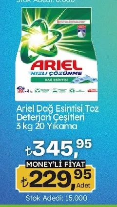 Ariel Dağ Esintisi Toz Deterjan Çeşitleri 3 Kg 20 Yıkama