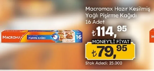 Macromax Hazır Kesilmiş Yağlı Pişirme Kağıdı 16 Adet