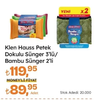 Klen Hauss Petek Dokulu Sünger 3'Lü/ Bambu Sünger 2'Li