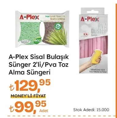 A-Plex Sisal Bulaşık Sünger 2'Li/Pva Toz Alma Süngeri