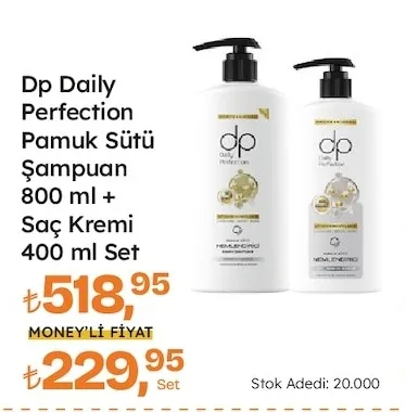 Dp Daily Perfection Pamuk Sütü Şampuan 800 Ml + Saç Kremi 400 Ml Set