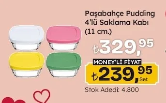 Paşabahçe Pudding 4'Lü Saklama Kabı (11 Cm.)