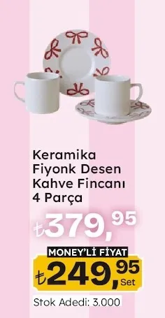 Keramika Fiyonk Desen Kahve Fincanı 4 Parça