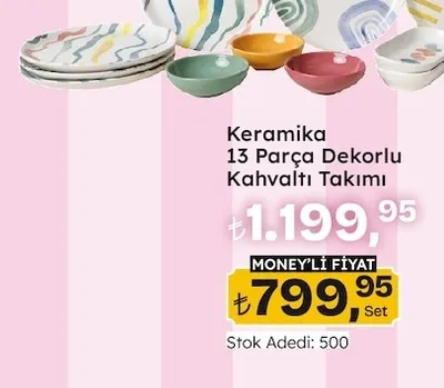 Keramika 13 Parça Dekorlu Kahvaltı Takımı