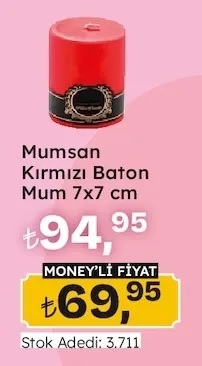 Mumsan Kırmızı Baton Mum 7X7 Cm